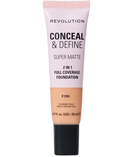 revolution conceal & define super matte 2in1 full coverage foundation f10n