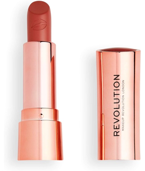 revolution satin kiss lipstick heart race peach nude