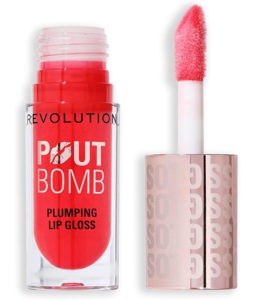 revolution pout bomb plumping lip gloss cherry sheer red 