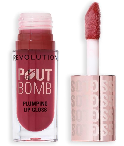 revolution pout bomb plumping lip gloss rosewood rose pink