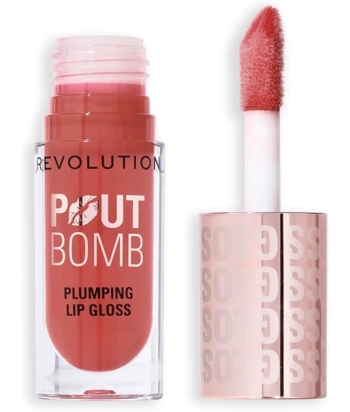 revolution pout bomb plumping lip gloss melba warm peach